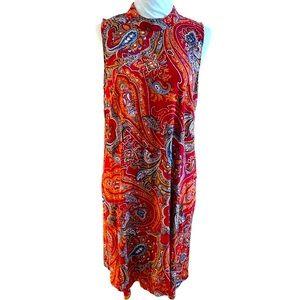 J. Jill Red Paisley Mock Turtleneck Racerback Shift Dress, Size Small